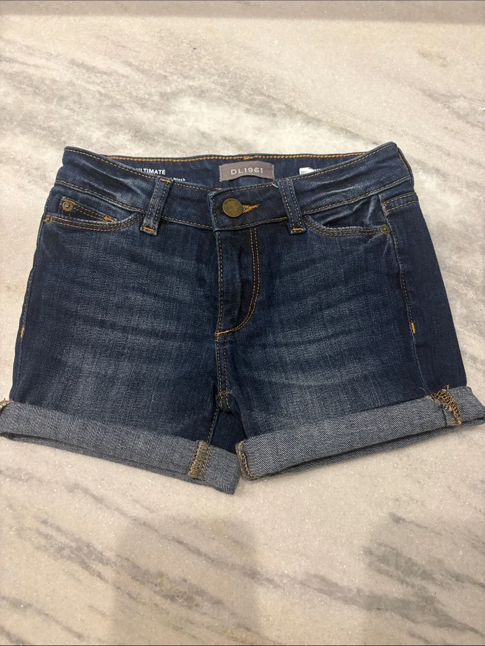 DL1961 Dark Indigo Rolled Cuff Denim Shorts
